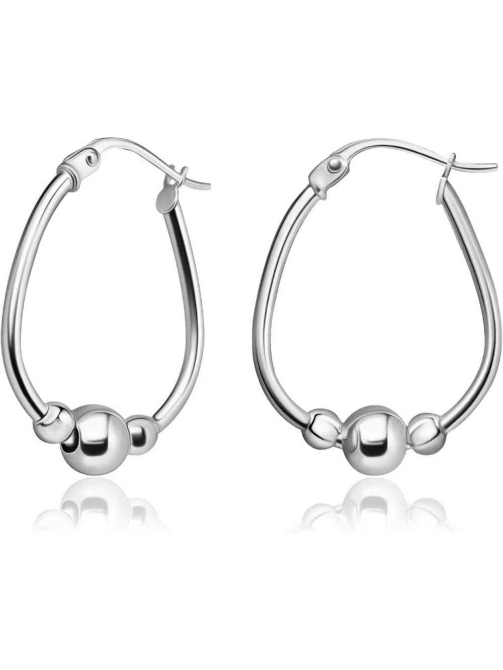 Trendy Sterling Silver Dangle Drop Beaded Hoop Earrings for Women - Nickel-Free